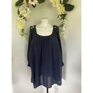 Vintage TJ Collection Navy Blue Silk‎ Tunic Crochet